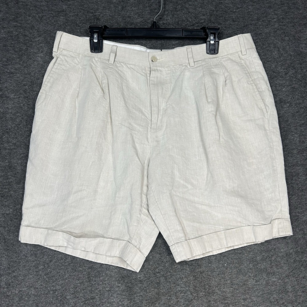 SuitSupply Shorts Mens 36 Beige Bosa Pleated Linen Blend 8.5" inseam